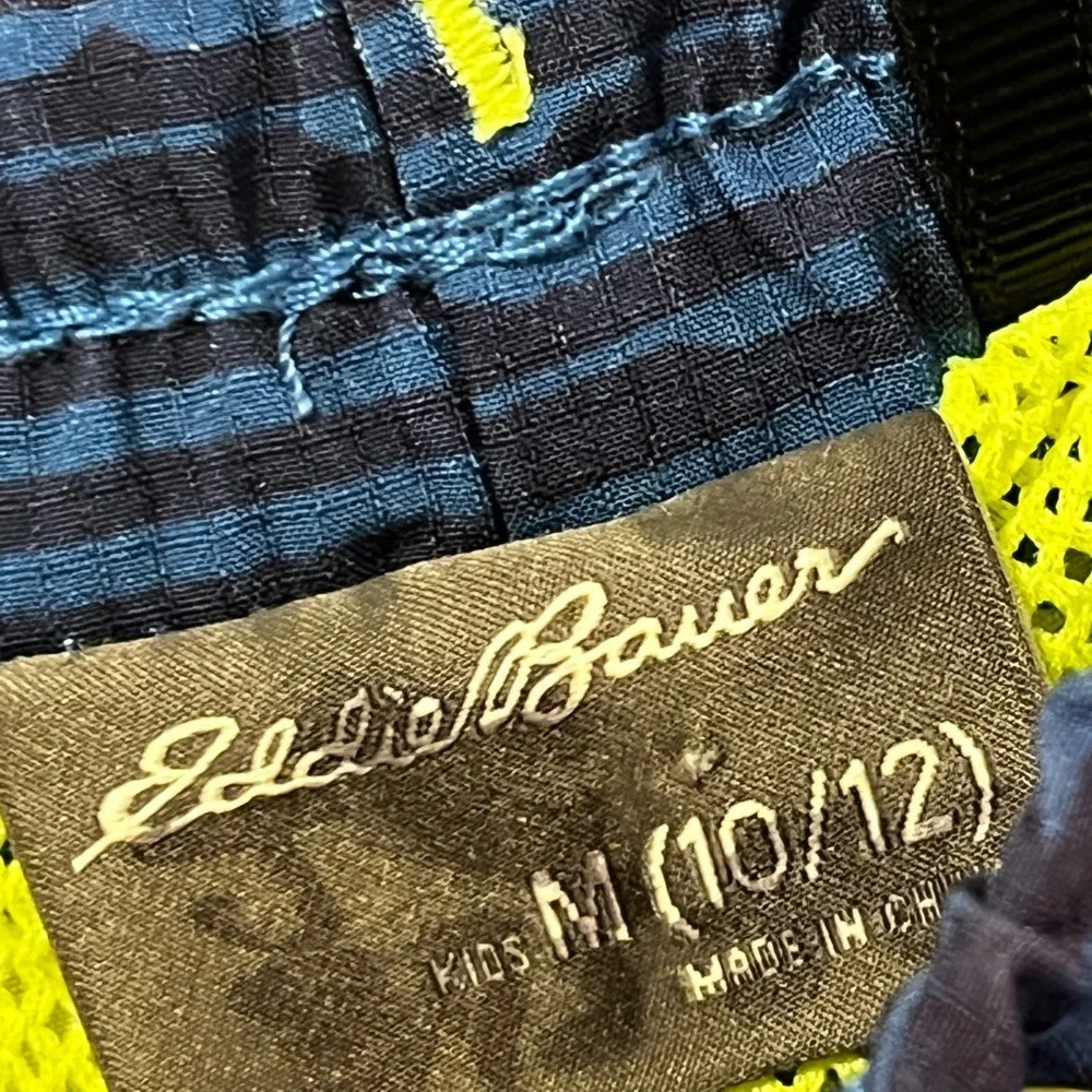 EDDIE BAUER Swim Trunks Mesh Lining Navy Striped Drawstring Pocket Bathing Suit